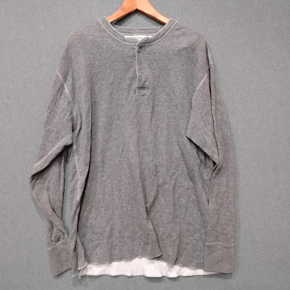LL Bean Men 2XL Tall Grey Wool Blend Double Layer Henley Long Sleeve Shirt 02038 - Picture 2 of 8